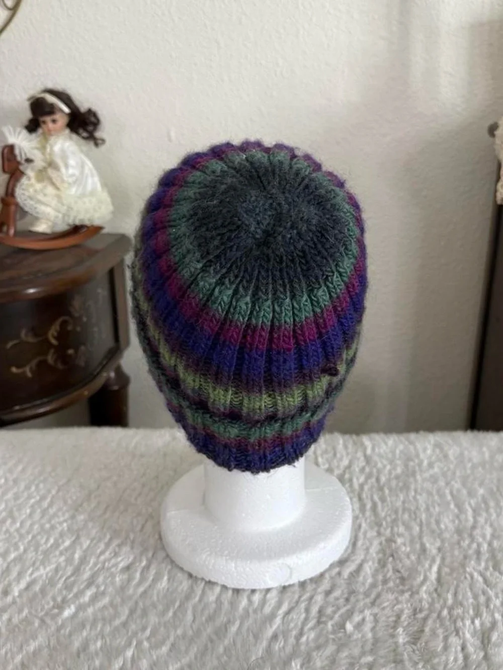 Whimsical twee grunge funky striped knit beanie